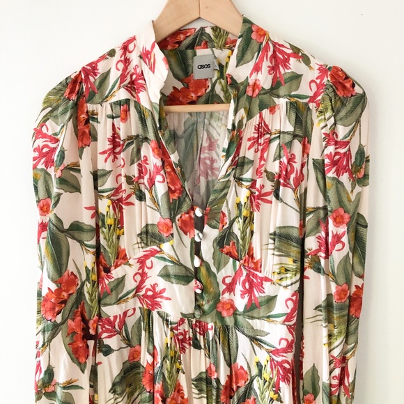 ASOS Long Sleeve Tropical Print Midi Dress Size 4 - Picture 2 of 16